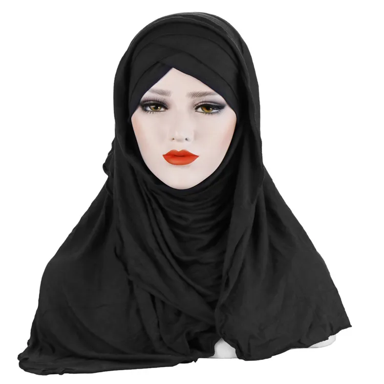 热卖时尚时尚纯色女性设置穆斯林头巾帽子
