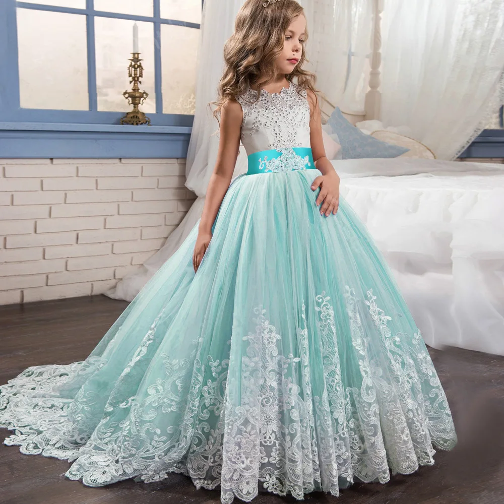 2021 New Design Baby Girl Maxi Lace Long Dress Party Wedding 14 Years Girl Wear Gown Clothes LP 231