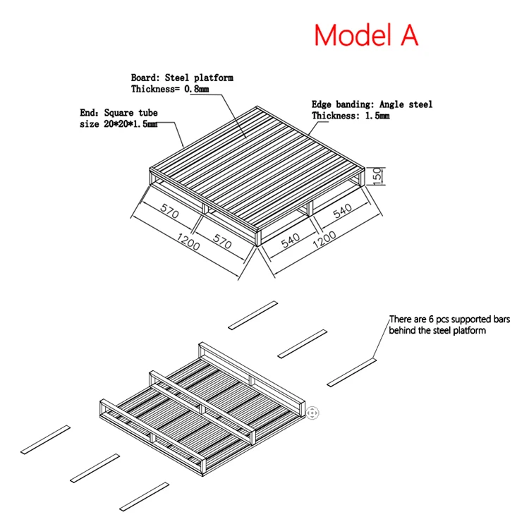 Industrial heavy load factory forklift use double face steel pallet two entry factory metal pallet manufacture