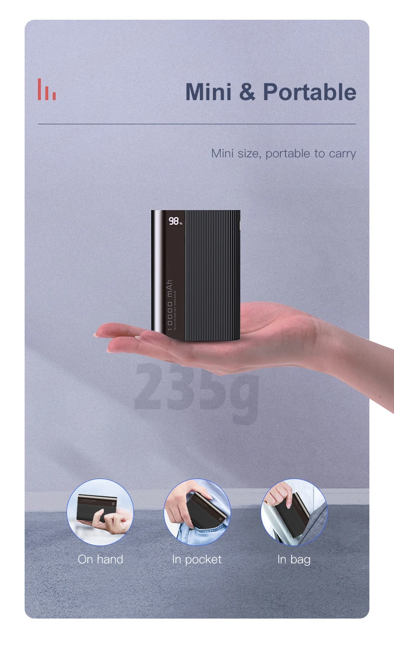 Kuulaa Output Power Bank New Mini Energycell 18W Fast Charge 5V/3A 10000mah for Iphone Samsung Galaxy Etc Portable High Capacity - ANKUX.COM