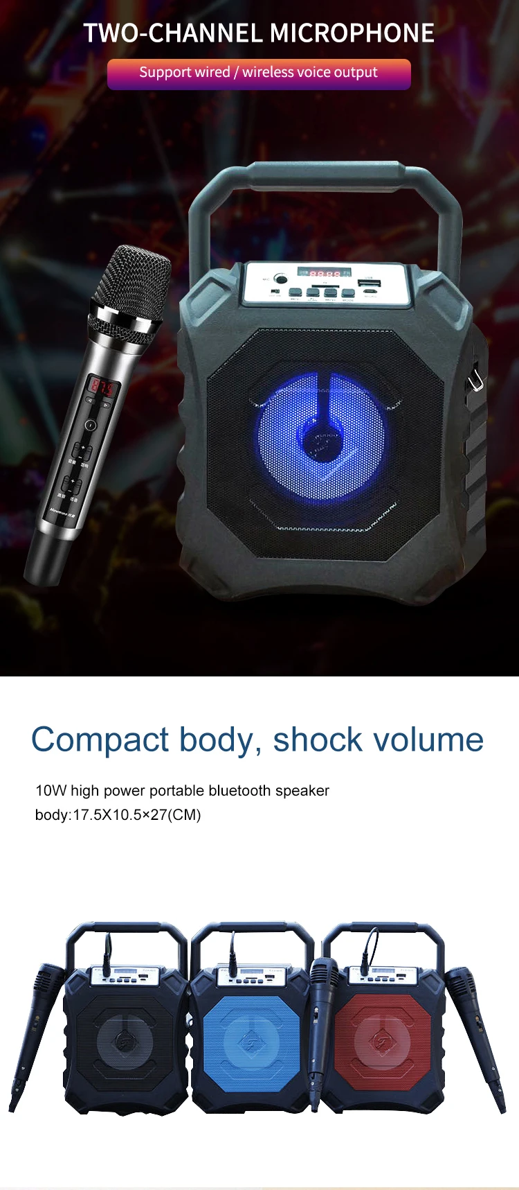 5w Hifi Stereo USB Karaoke subwoofer Hands-free Bluetooth Speaker For Microphone - ANKUX.COM