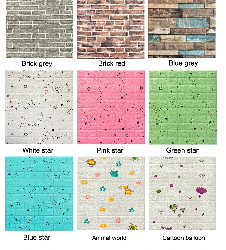 Modern Wall Paper 3D Wall Stickers Self-Adhesive Wall Panels Waterproof PE Foam Wallpaper Brick