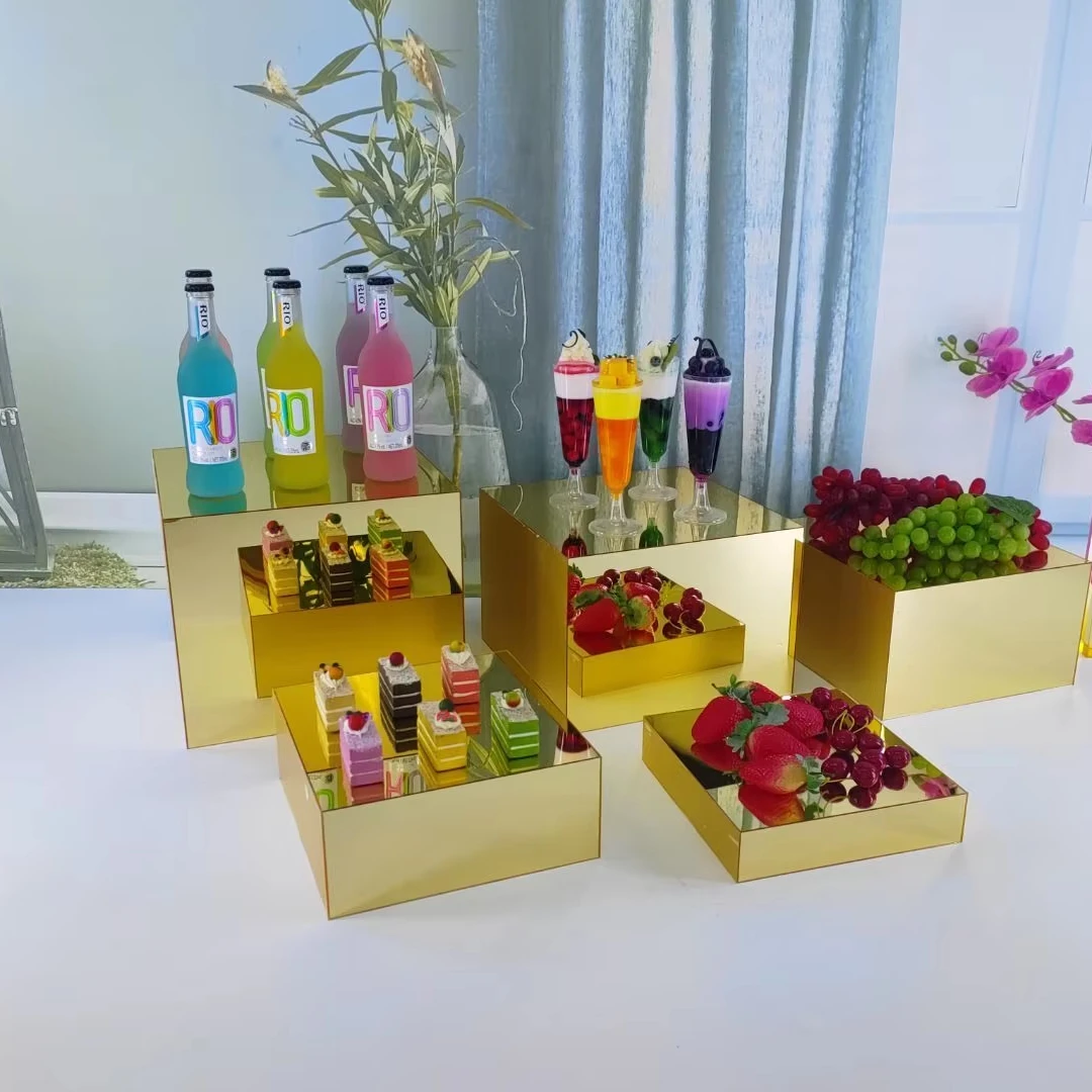 5PCS Pack Gold Acrylic Display Rack Catering Food Display Risers Set ...