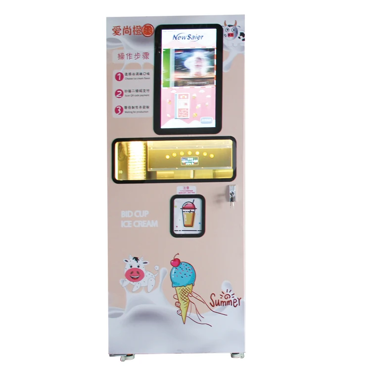 Soft Serve Ice Cream Vending Machine Accept With Coin And Banknote