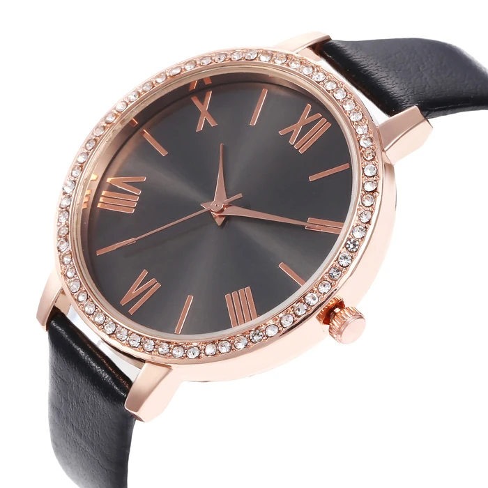 价格便宜lw402罗马皮表带女式手表时尚钻石女式腕表