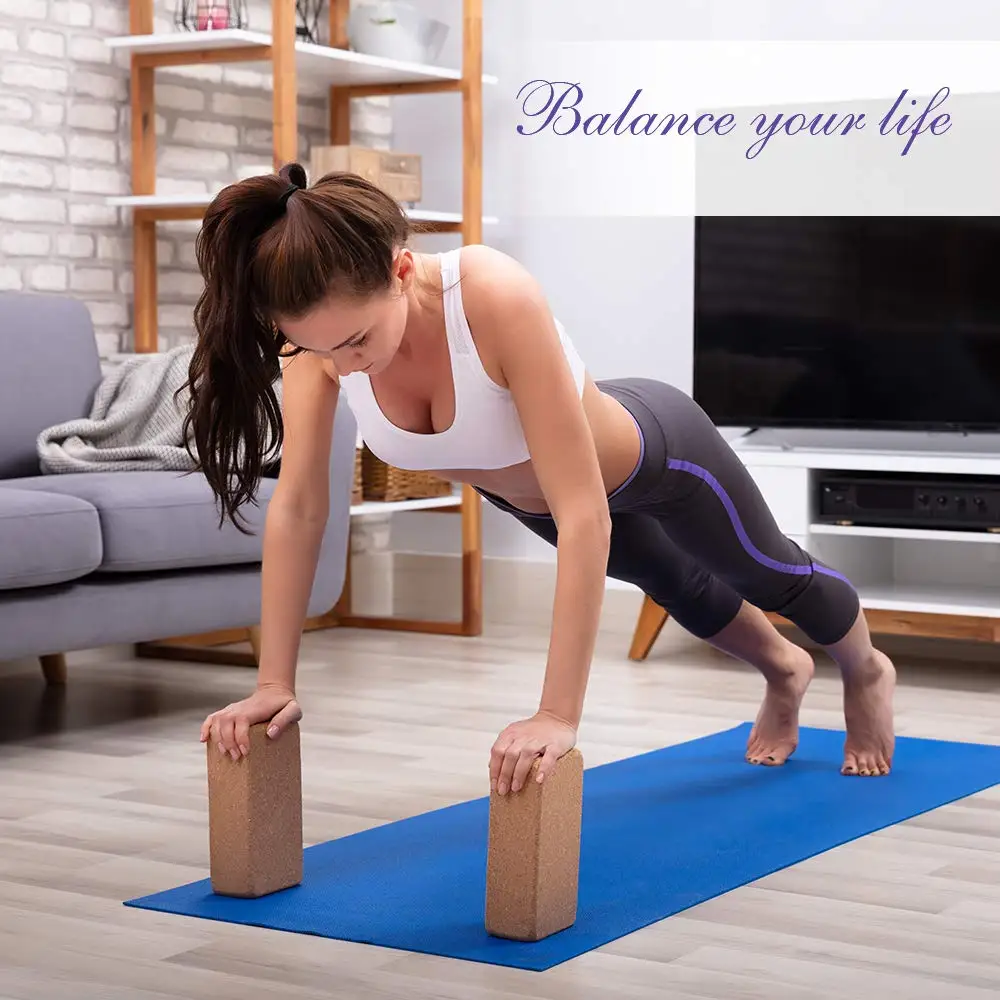 Yoga Blocks Cork With Metal Dring Yoga Strap Ecofriendly Exercise