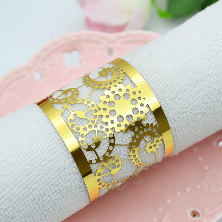 NP12 me<em></em>tallic paper laser cut gold vintage napkin ring for centerpiece wedding