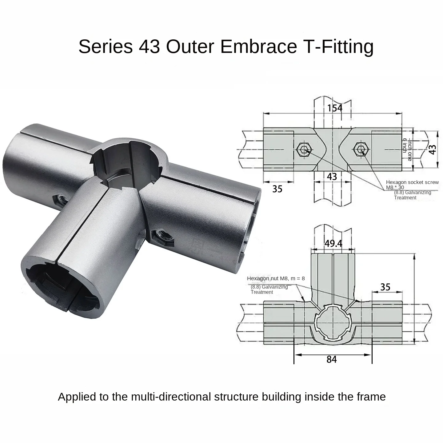 third generation bar aluminum alloy grade 1000 series lean pipe connector profile accessories four way-12