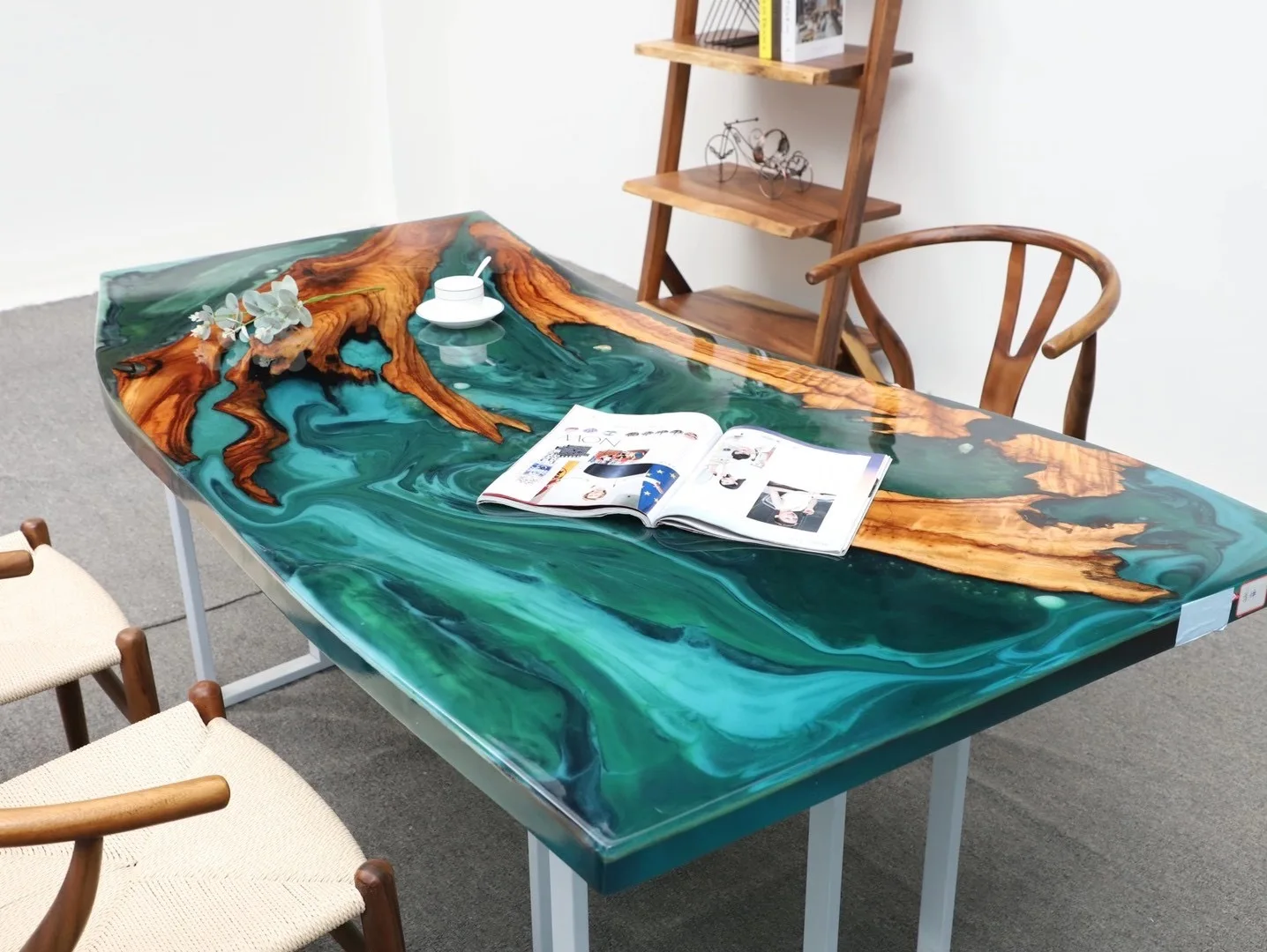 Antique Special Design River Table Solid Wood Epoxy Resin Dining Table