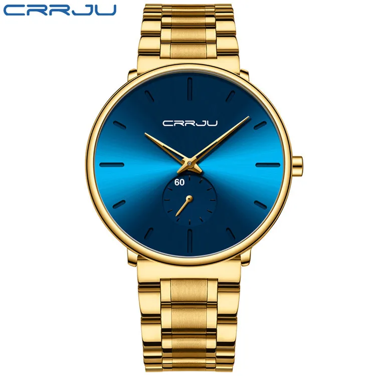CRRJU 2150 cheap black men quartz watch activity Stainless steel Strap water resistant watch character Casual outdoor hand watch