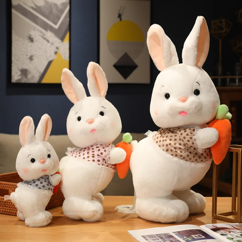 Hot Sale 30cm 45cm 55cm Kawaii Standing Long Ear Bunny with Carrots Lovely Rabbit Stuffed Animal Toys Easter Day Decor