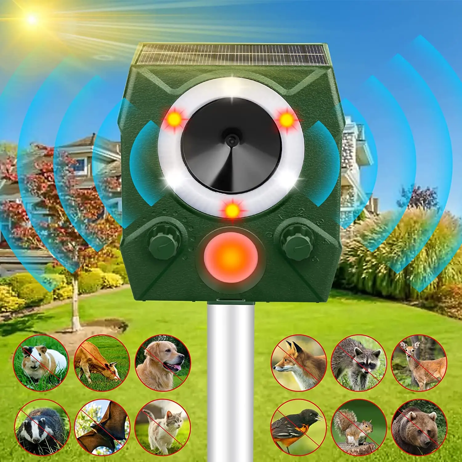 SAIJZEK OEM Outdoor Solar Powered Animal Repellent Pig Wild Boar Repeller Ultrasonic Mouse Dog Monkey Repeller details