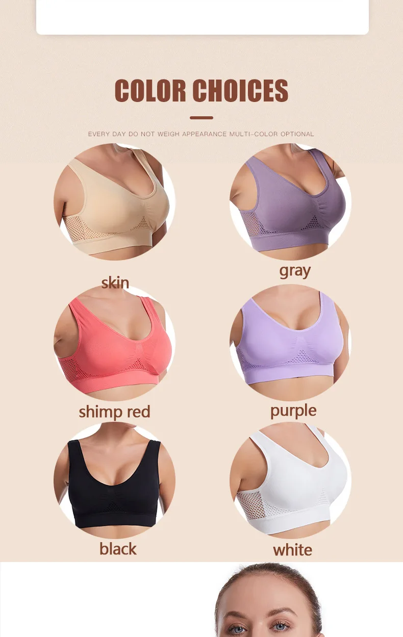 Women's Sports Bra Vest Large Size Yoga Sports Underwear Breathable Hollow Mesh Wire-Free Support Solid Pattern Summer-Thin