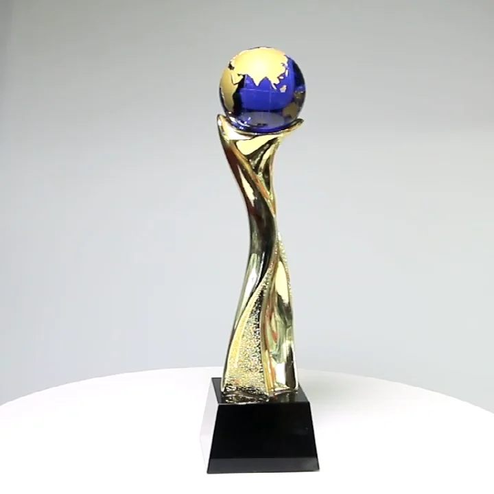 Blue Globe Earth Cup Resin Trophy Award Made Engraving Crystal Glass