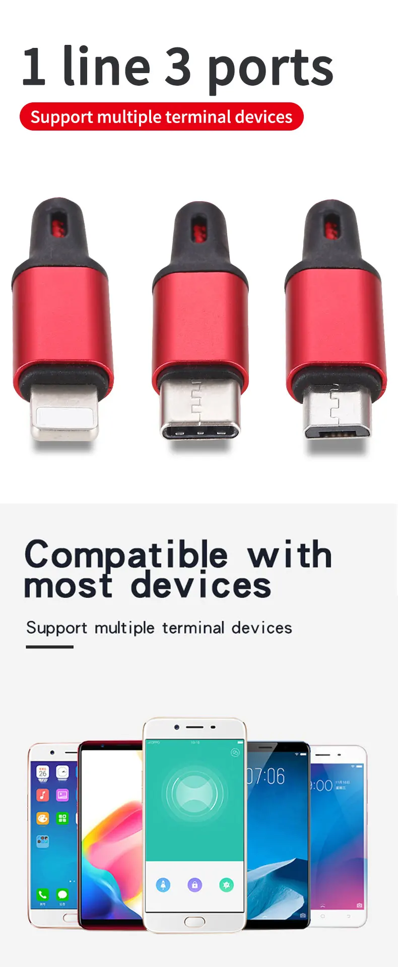 3 in1 Multi Charger Cable Cord IOS Type C Micro USB Data Sync Fast Charging - ANKUX.COM