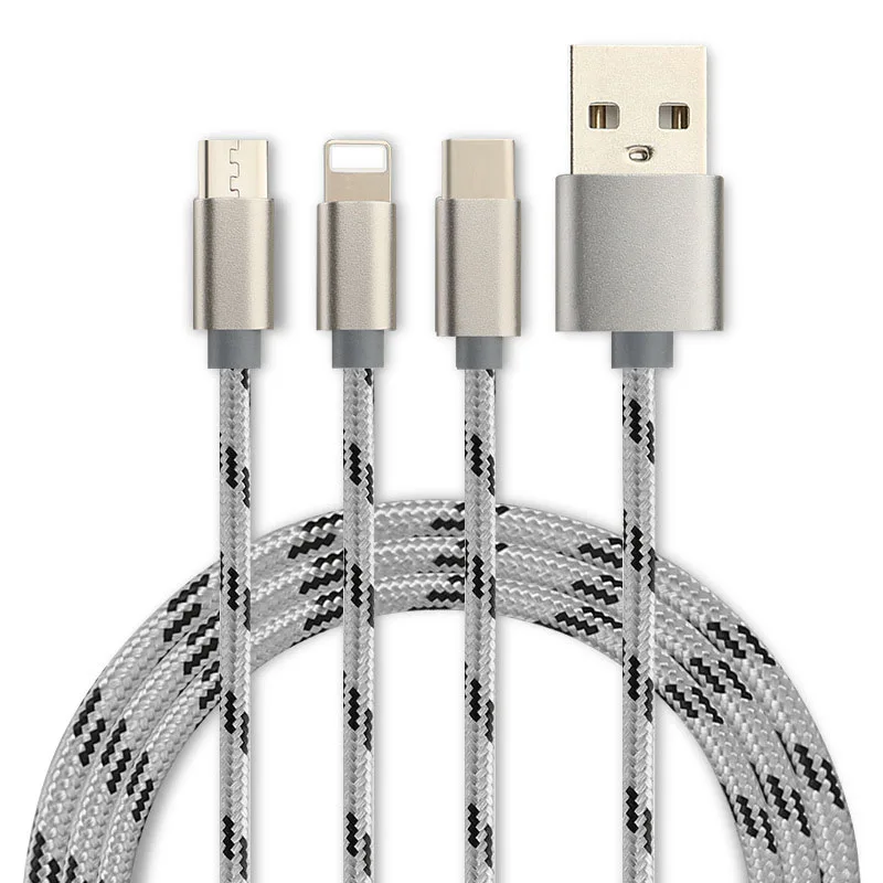 Multi Charger Cable Nylon Braided 3 in 1 USB Charging Cable With 8 Pin/Type-C/Micro USB Port Connectors - ANKUX.COM