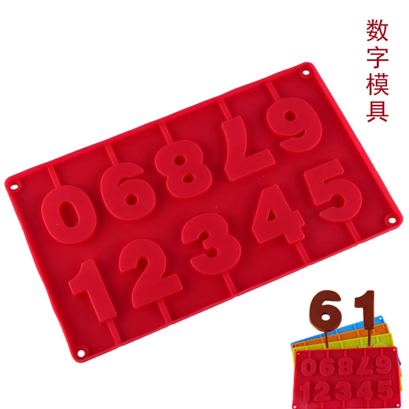 Decorated 09 Number Silicone Lollipop Mold Chocolate Number Candy Mold
