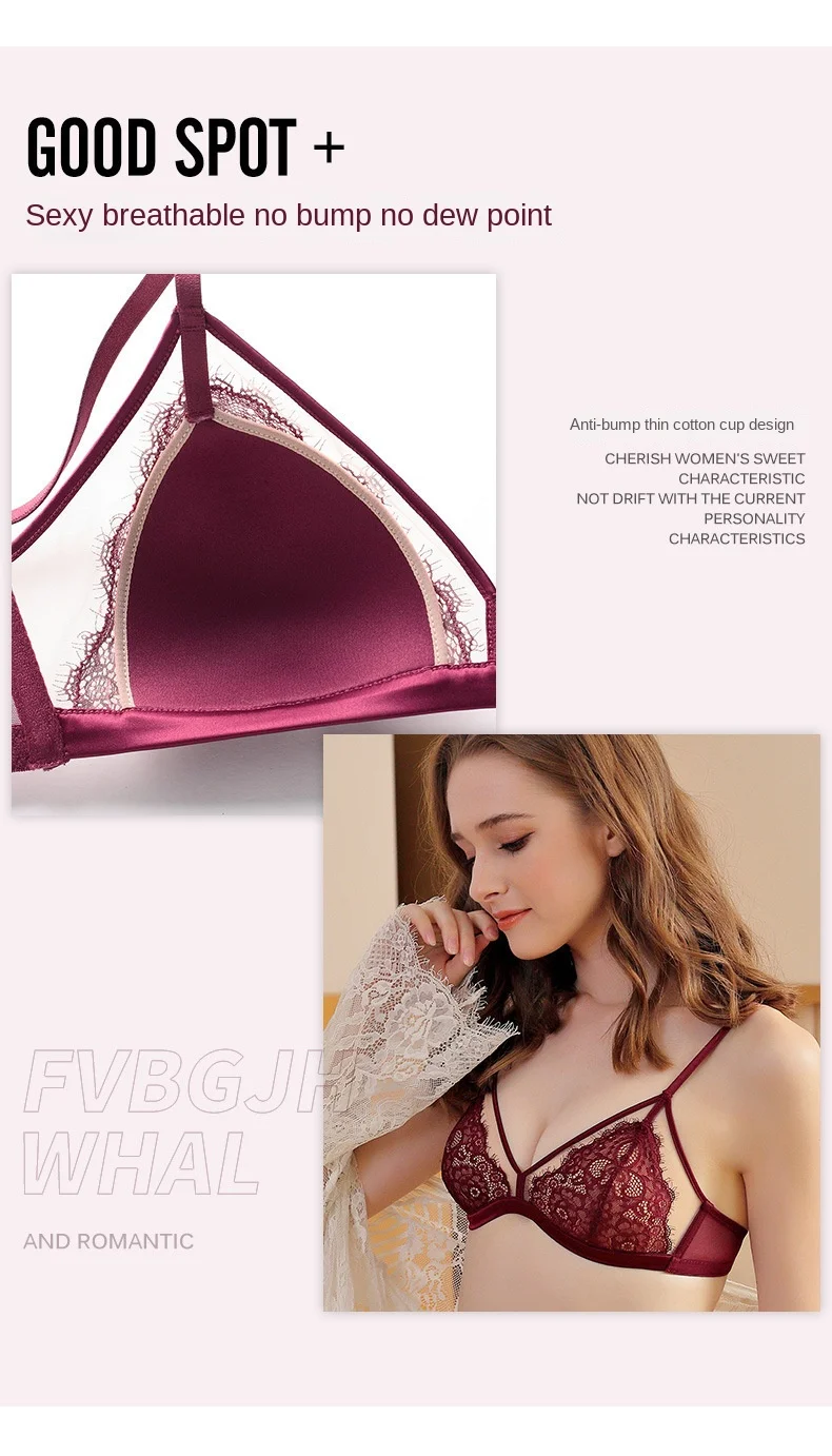 New Sexy French Style Lace Underwear for Women Thin Triangle Cup Push-up Bra Set with Bikini Panties Floral Pattern