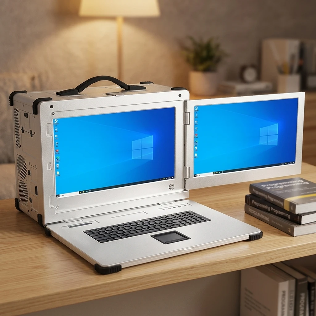 Side profile of a slim 17-inch laptop showing magnesium alloy chassis and minimal bezels