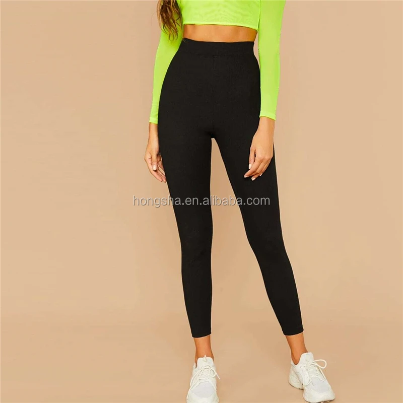 Las Mujeres Negro Sólido Basic Skinny Leggings De Punto De Canalé Mujer  Casual Fondo Activo Desgaste Leggings Elásticos Hsl6871 - Buy Leggings  Elásticos Informales Para Mujer,Leggings Rayados Para Mujer,Leggings De  Cintura Alta