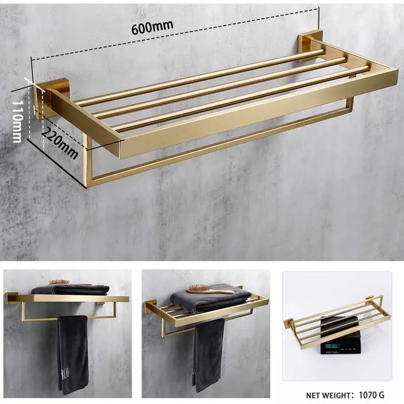 Sus 304 Brushed Gold Bathroom Accessory Fittings And Bathroom