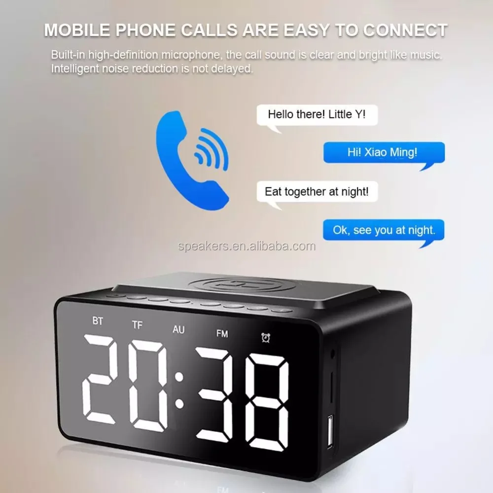 Qi Wireless Charging Clock Alarm Bluetooth Speaker With Fm Radio