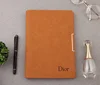 Customized logo PU leather dairy business card planner leather with pen student yellow notebook