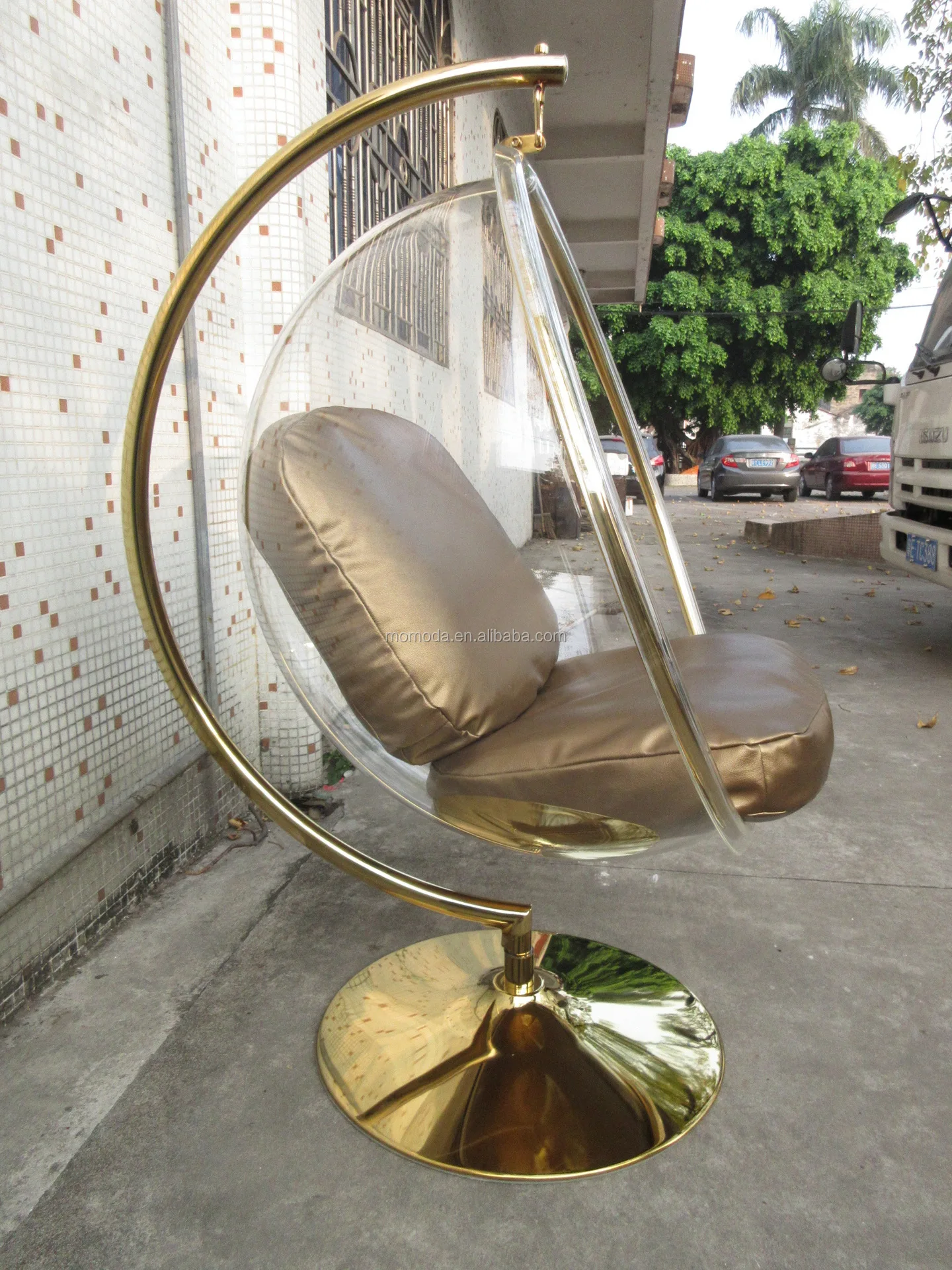 Golden Stainless Steel Clear Bubble Swing Chair Eero Design Gold And