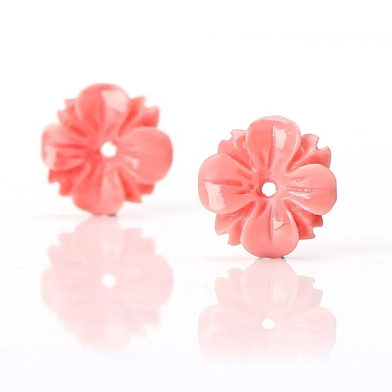 Pink Conch Shell Beads Carved Flower Beads, 14x14x4mm, 1.1g
