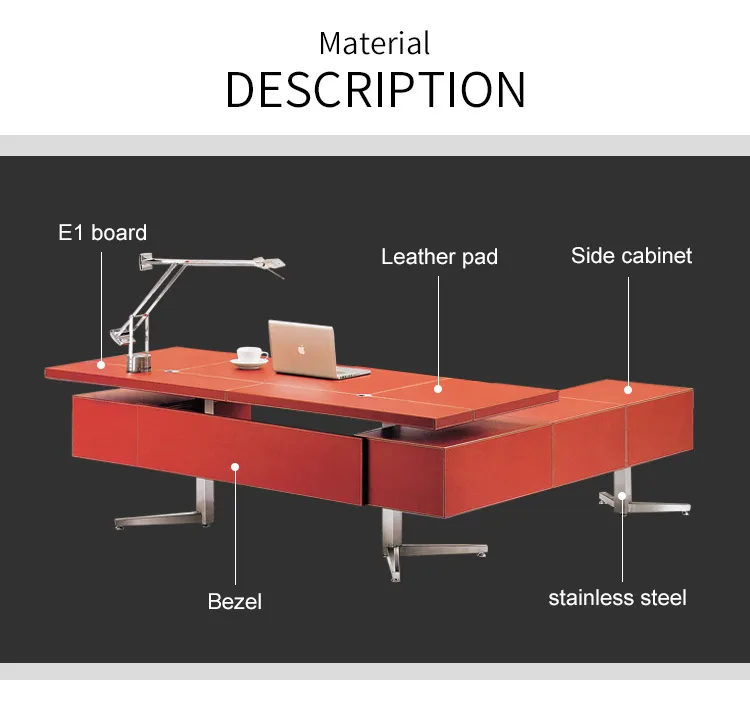 Pengpai — ensemble de bureau professionnel rouge, meuble professionnel avec retour latéral