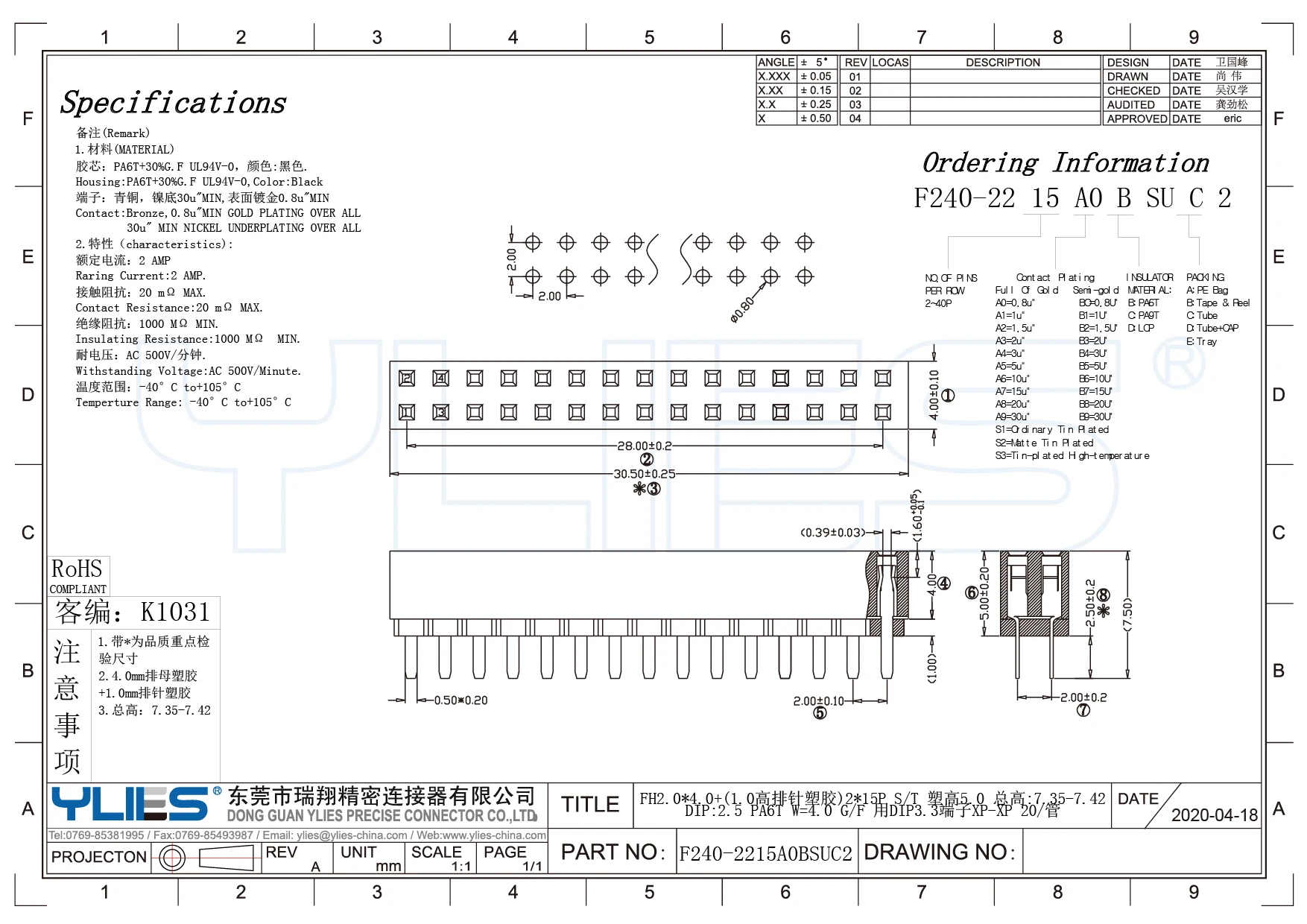 Connector Female Header 2.0mm 02~40pin H4.0+1.0 2*15p 2*20p 2*30p 2*40p ...