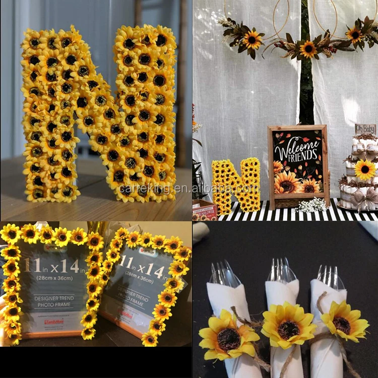 Artificial Silk Yellow Sunflower Heads Fabric Floral For Home Decor