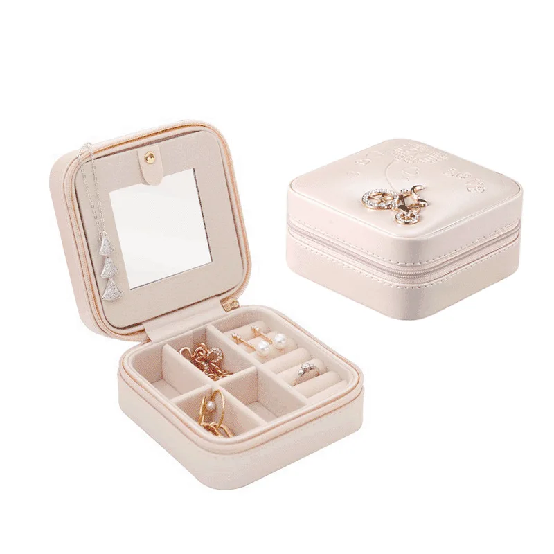 

Cute Wedding Gifts PU Jewelry Box joyero boite a bijoux cajas joyeria Earring Ring Organizer Small Jewellery Packing boxes, White,blue,pink,black