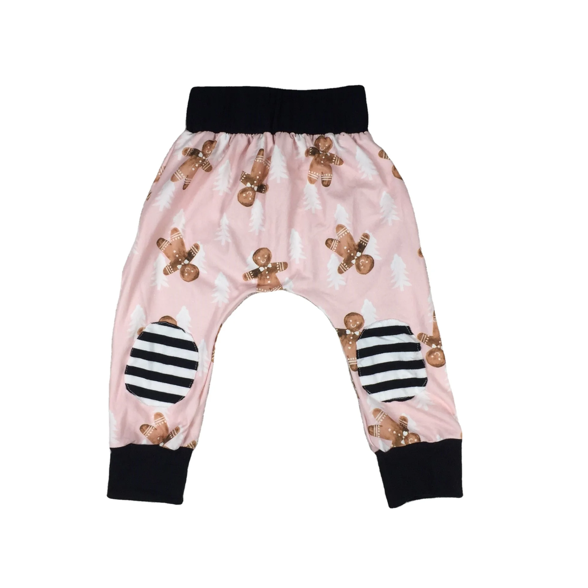 lz2020圣诞姜饼印花男婴长裤小孩低裆裤松紧腰学步裤哈伦裤秋季服装