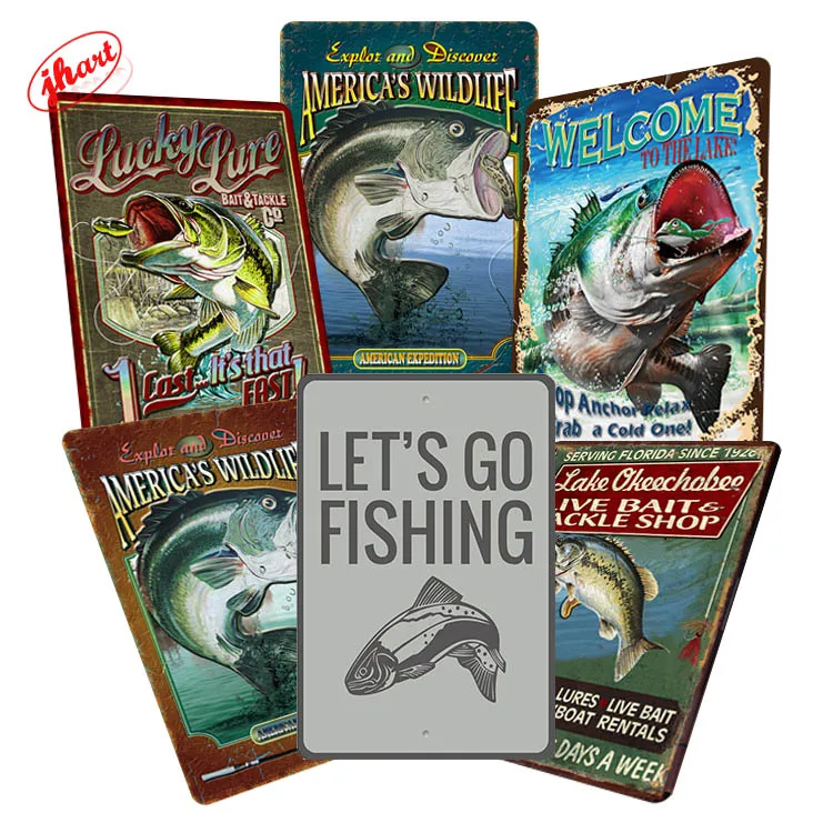 Home Bar Antique Metal Sign for Sale - Vintage Fishing Decor