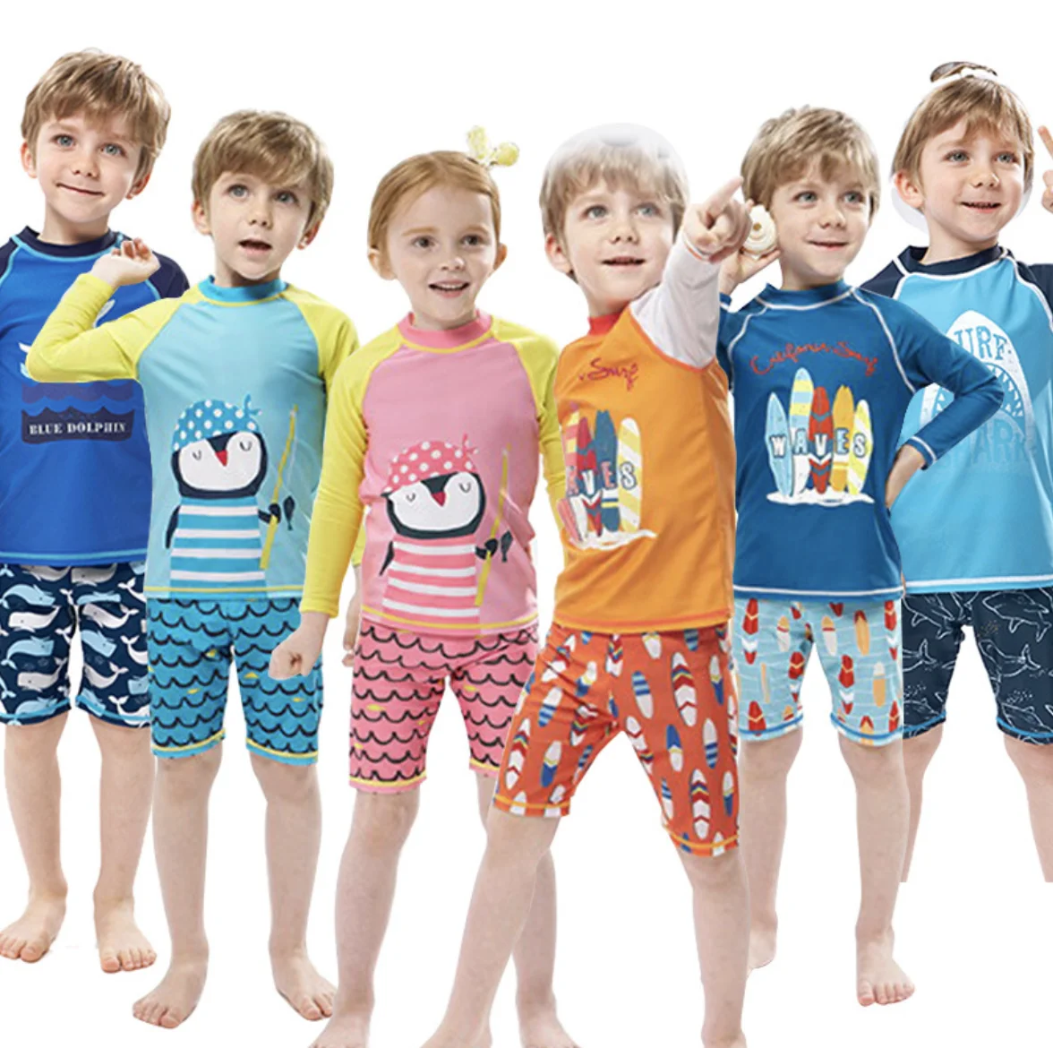 Mioliknya Baby Boys Rash Guard Set, Shark Crocodile Print Top Shorts