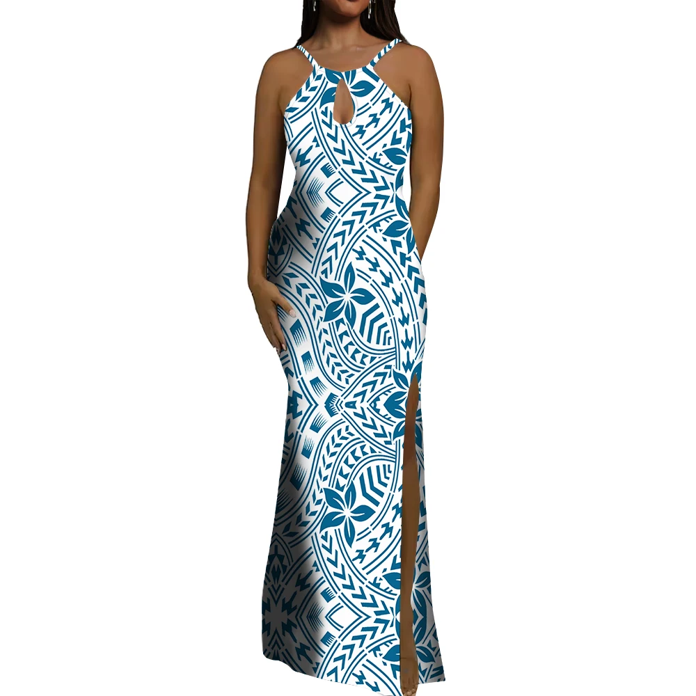 tribal formal dress Factory Wholesale Custom Ladies Summer Slim Evening Fiji Tonga Polynesian Design Prom Gowns Sleeveless Sling Dress V neck