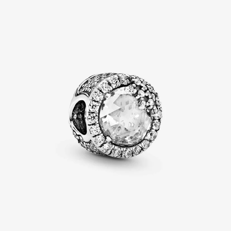 
Sparkling Clear Snowflake Charm scintillating button-shape faceted CZ encased in glittering frame bead 