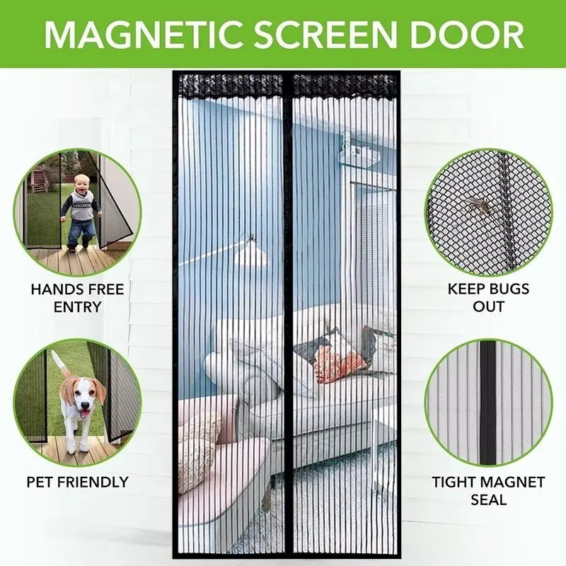 Magnetic mosquito net screen door curtain with strong screen mesh