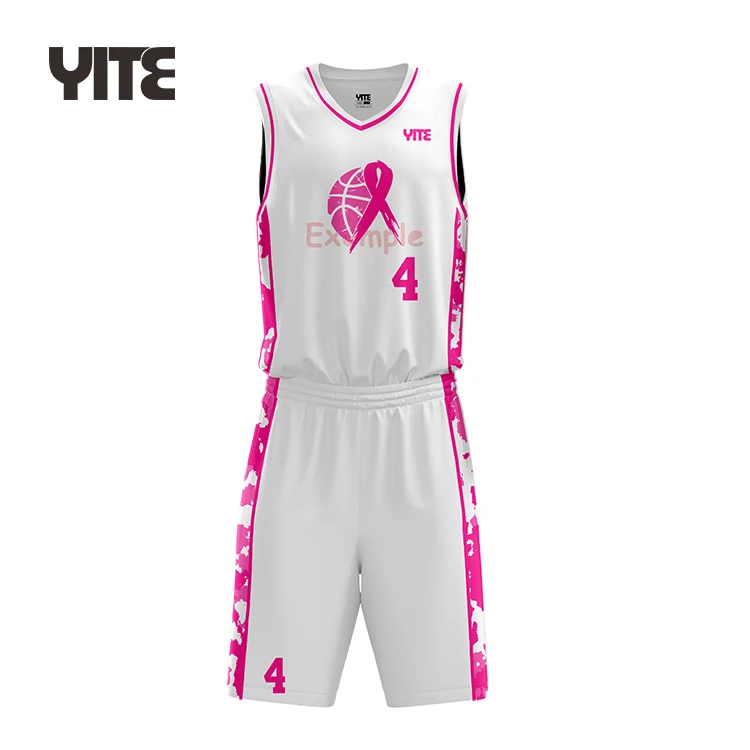 Fast Turnaround Time Costume Pink And White Color Basketball Jersey For