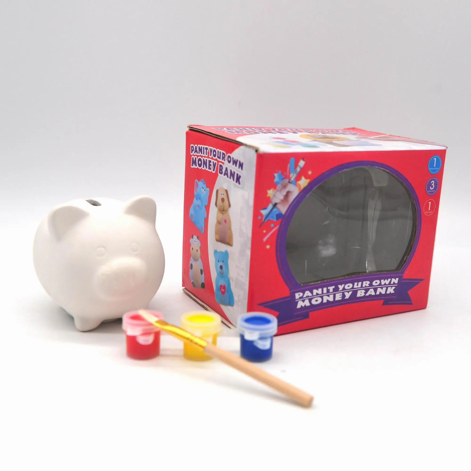 Diy Ceramic Money Box Ceramic Paint Your Own Piggy Bank With 3 Color Painting 1 Brush For