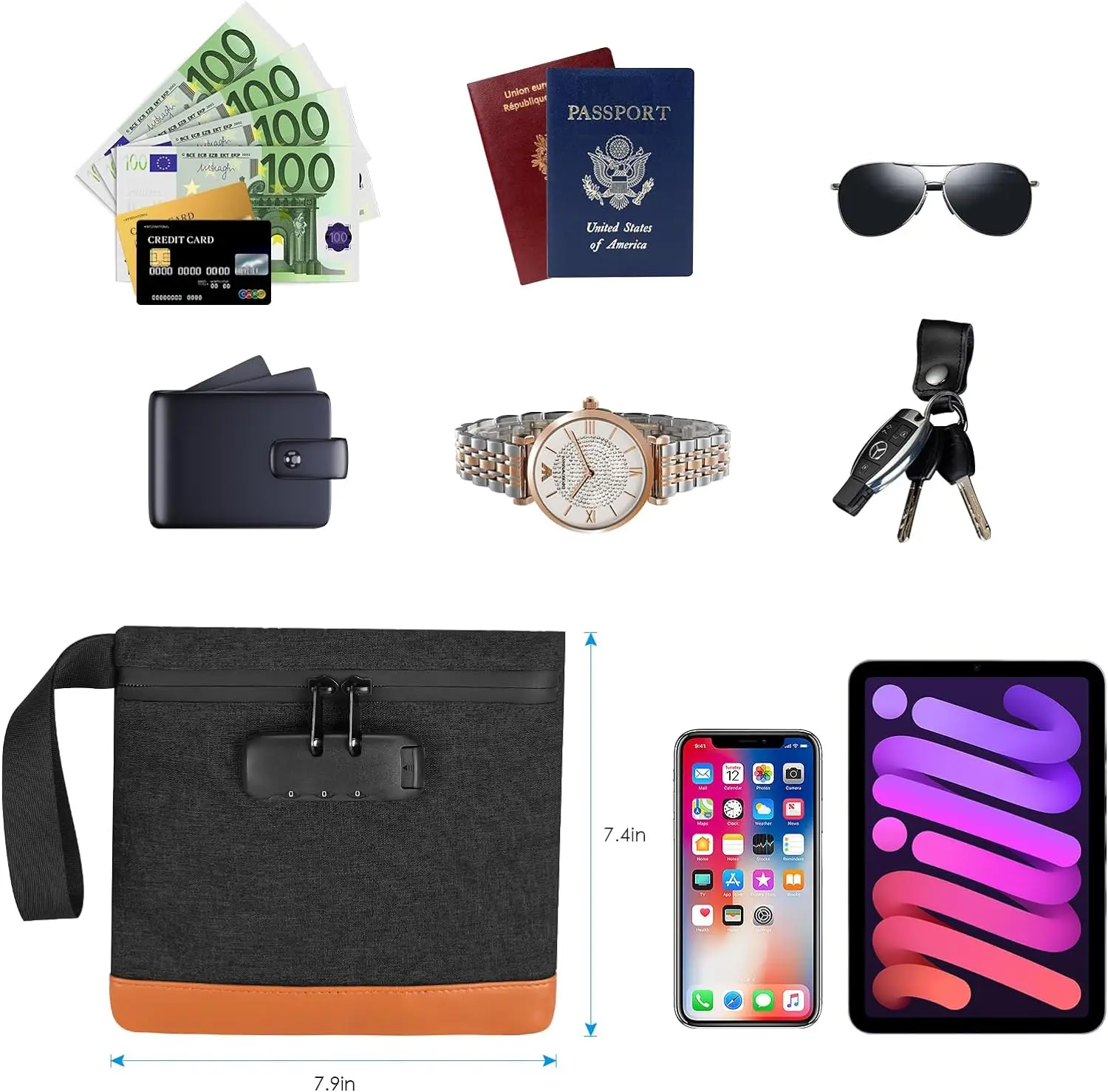 2024 Custom Money Bag With Combination Lock Bank Bag For Cash,Passports