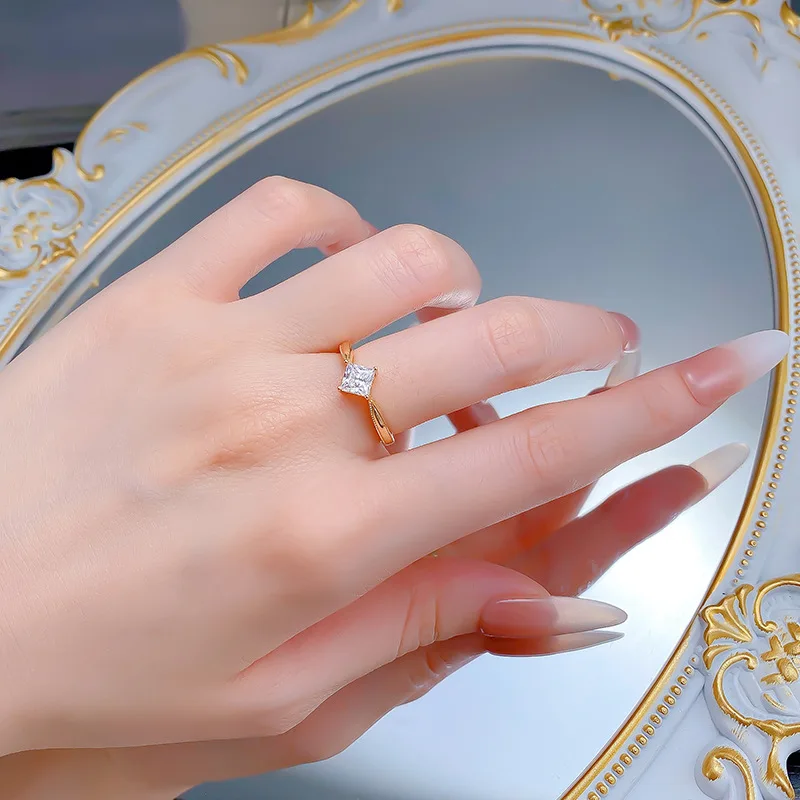 S925 Silver Mini Diamond 5*5mm Princess Square Ring Trendy Wedding Ring Rhodium Plating Featuring Lab Diamond Ring