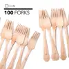Palm Leaf Plates and Wooden Cutlery Bundle 25 Square Plates, 120pc Set of 40x Spoons, Forks, Knives - Disposable Eco