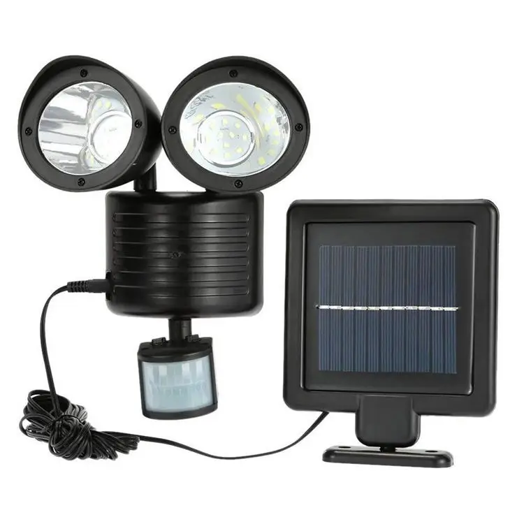 Outdoor Twin Head Lamp Solar PIR Motion Sensor Security Light for Garage Garden Patio Yard