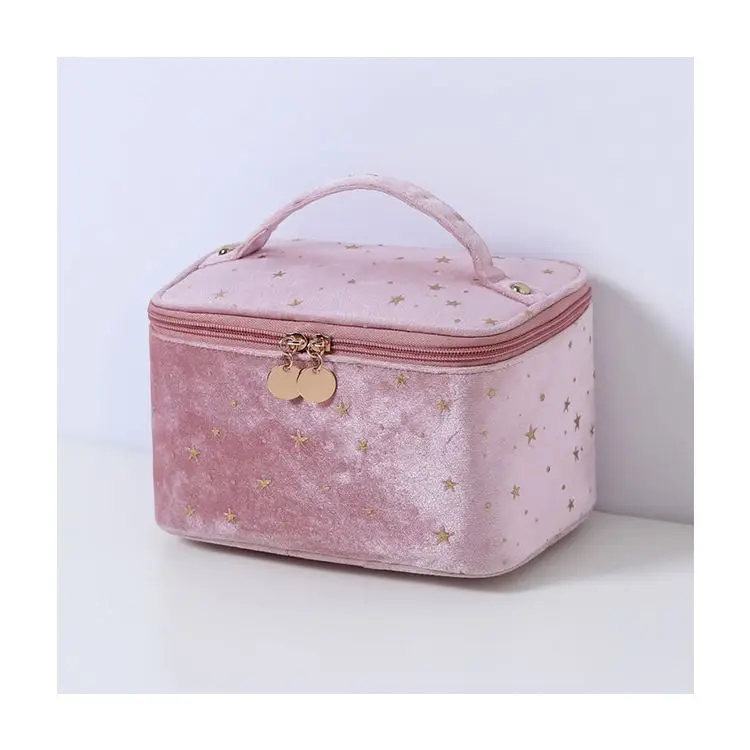 Large Capacity Portable Soft Velvet Makeup Organizer Toiletry Pouch