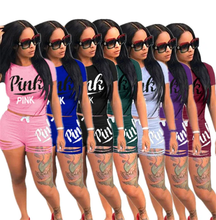 

Wholesale multicolor print casual tshirt women tracksuit two piece outfits 2 piece short set, 8 color