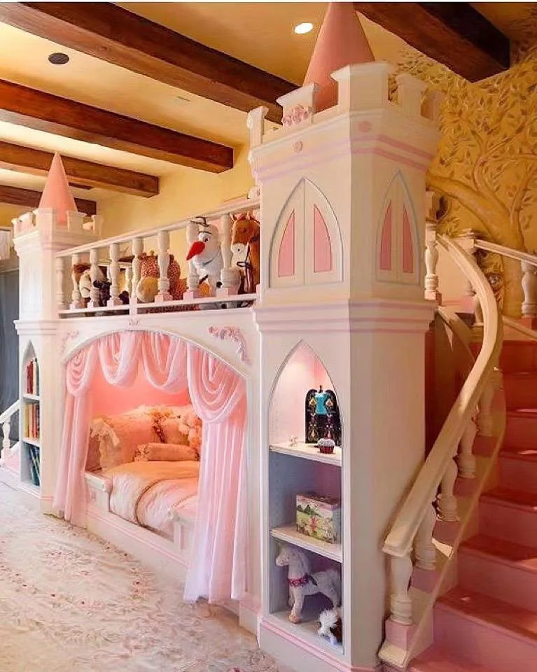 Custom Luxury Boys Girls Playroom Castle Bunk Beds With Slide Modern