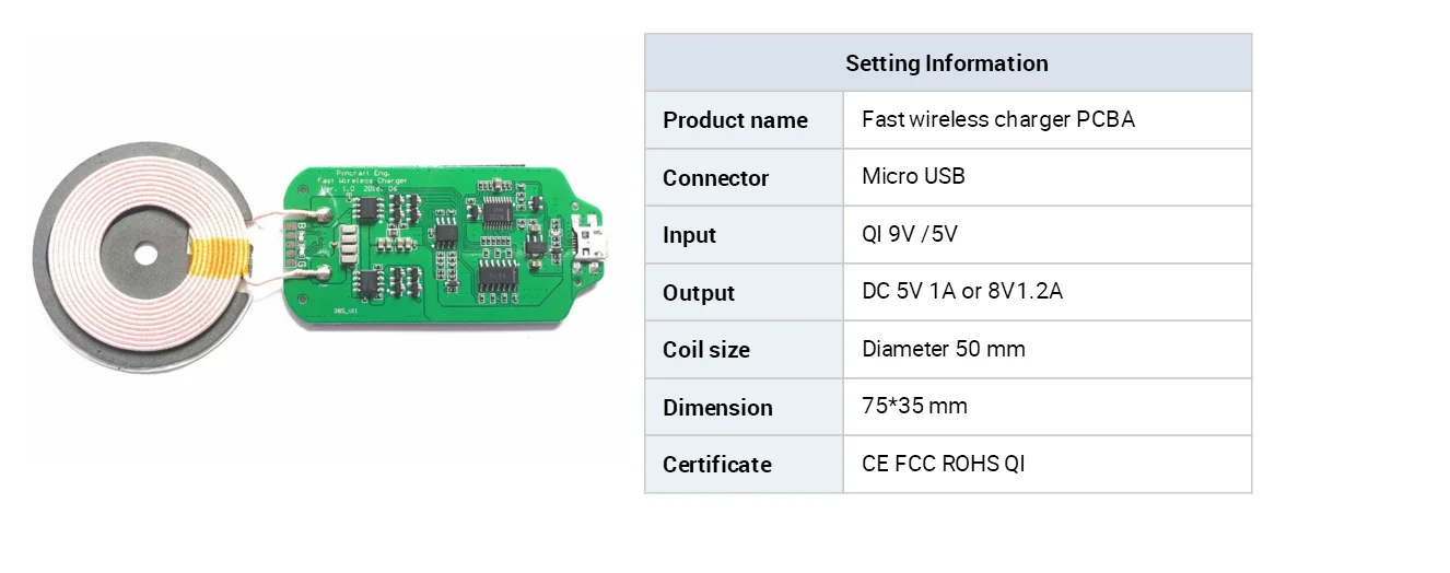 OEM ODM customized Fast qi wireless charging PCBA 9V 10W for mobile phone use