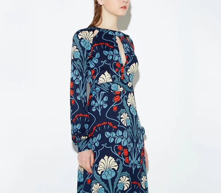 2019 Elegant Floral Printed Vintage Chic Long Sleeve Vestidos De Festa Maxi Women Dress
